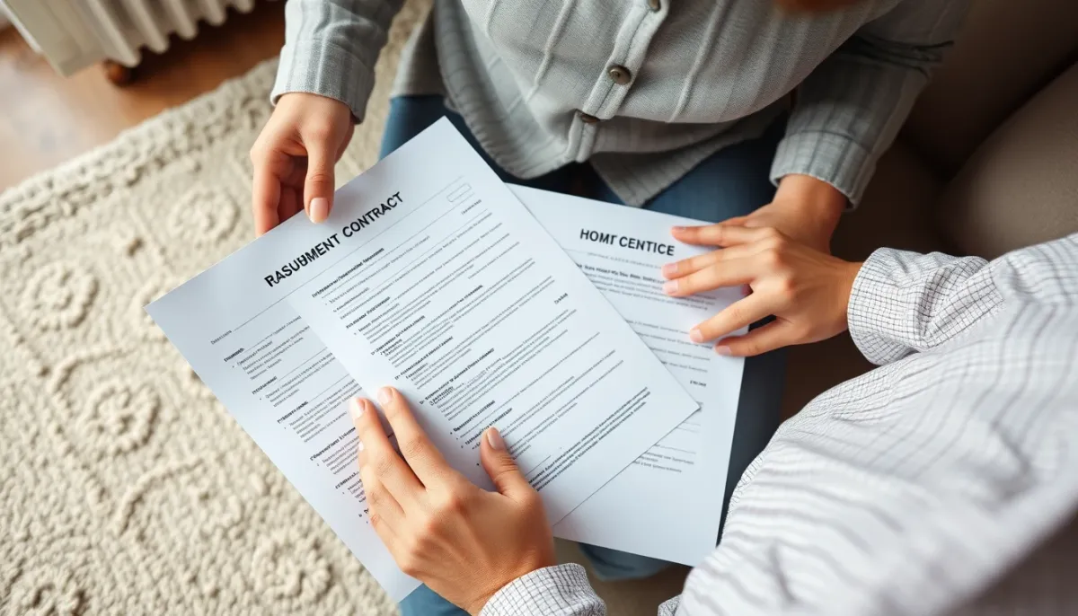 Propriétaire examinant un contrat d'entretien de pompe à chaleur