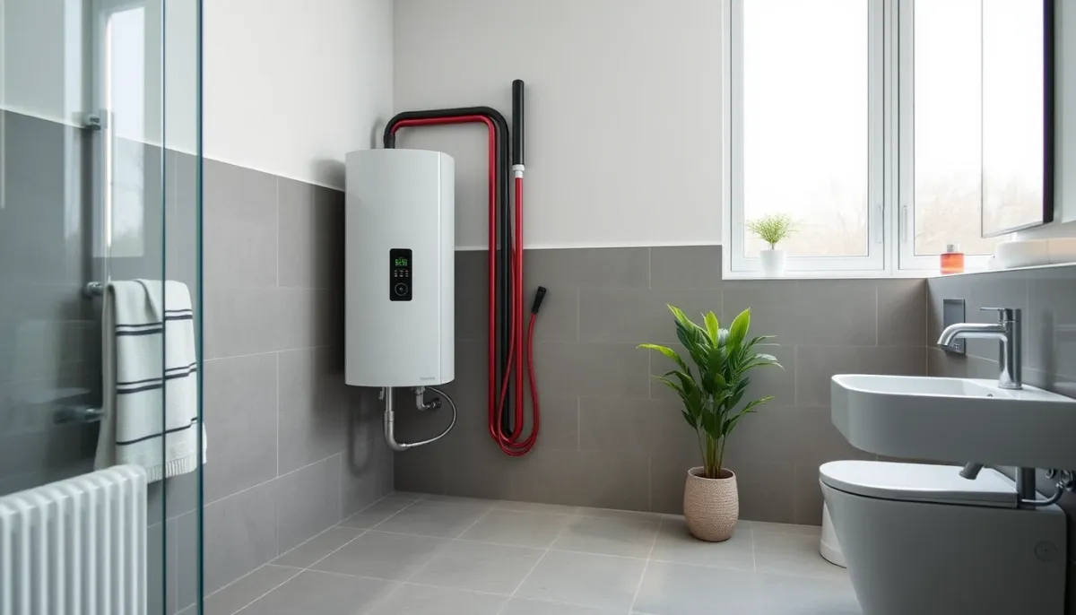 Salle de bain moderne avec un chauffe-eau thermodynamique installé