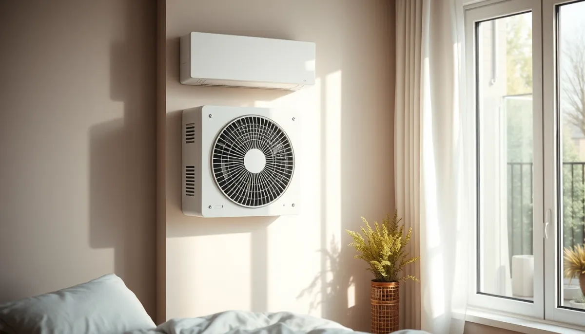 Ventilo-convecteur mural discret installé dans une chambre contemporaine