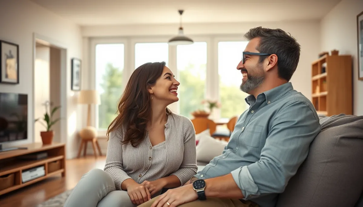 Couple profitant d'un air sain dans un appartement ancien rénové