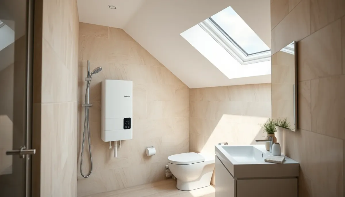 Salle de bains moderne avec chauffe-eau thermodynamique intégré