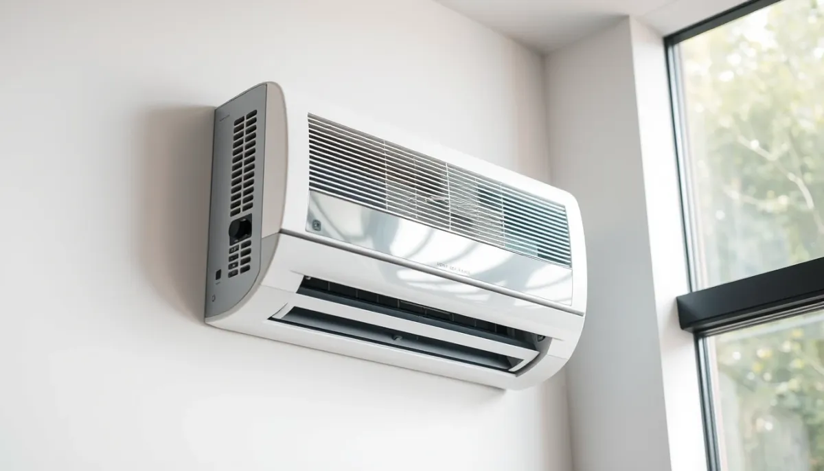 Gros plan sur une unité de climatisation réversible murale moderne