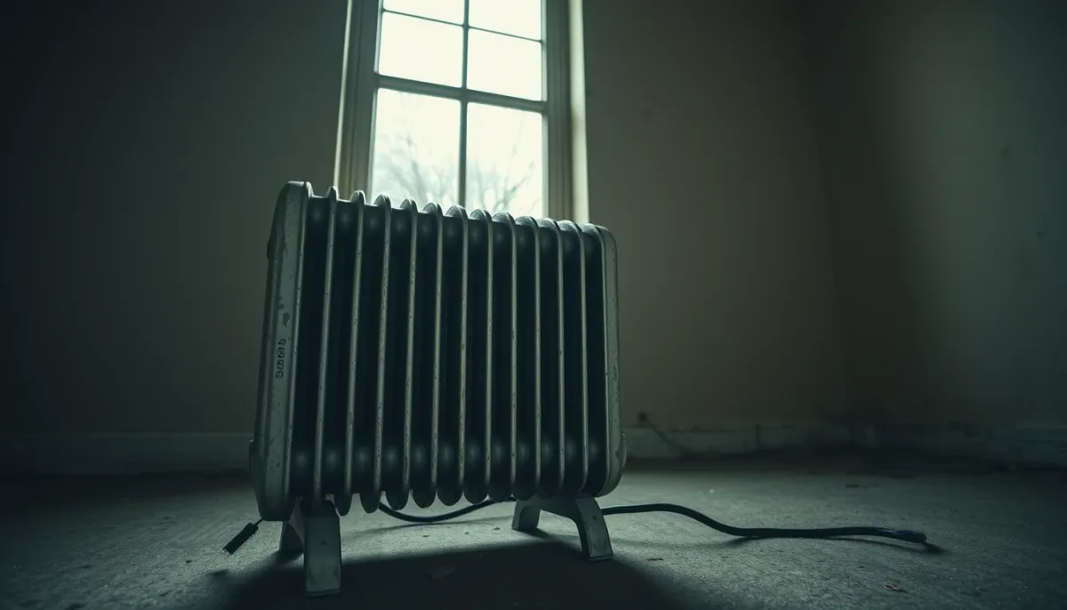 Vieux radiateur électrique dans une pièce mal isolée, illustrant les cas où la PAC n'est pas adaptée