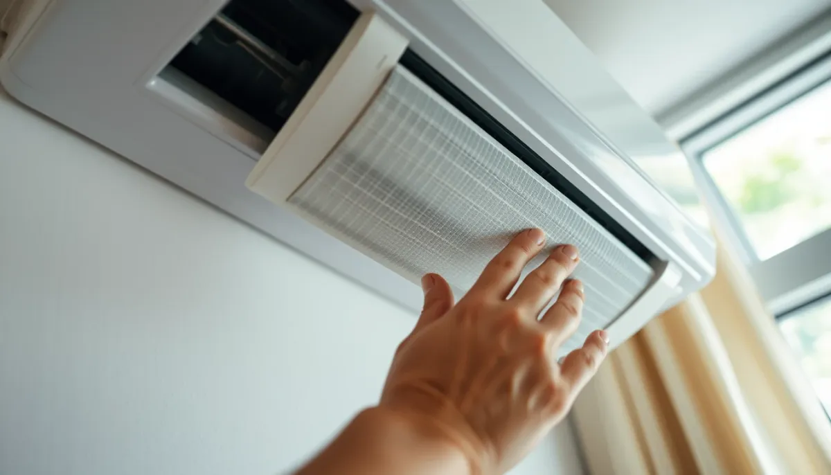 Nettoyage du filtre à air d'une climatisation murale, une des vérifications à faire soi-même