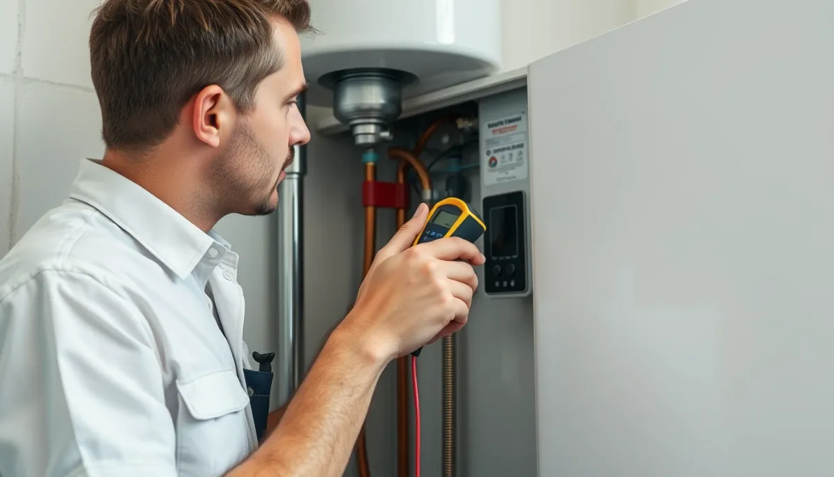 Technicien certifié contrôlant le circuit frigorifique d'un ballon thermodynamique