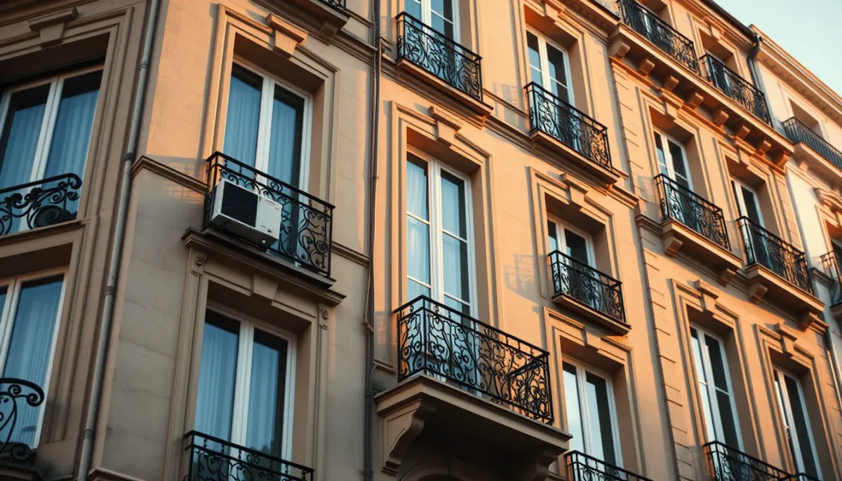 Façade parisienne typique avec fenêtres et balcons