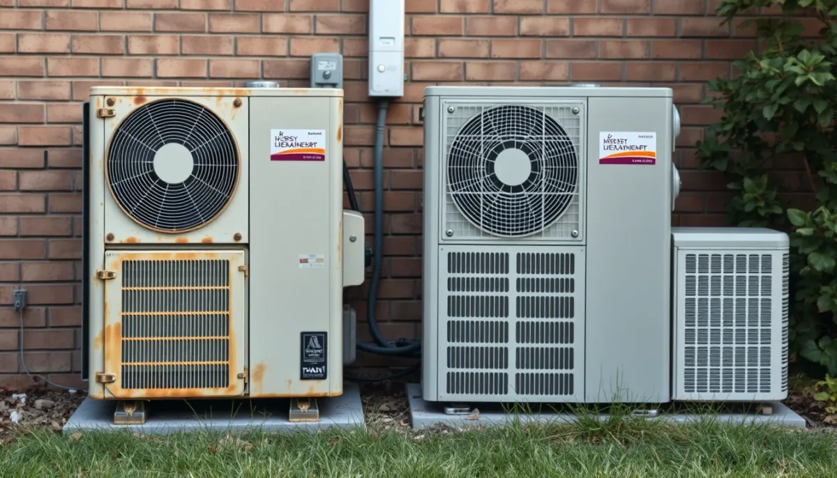 Comparaison entre une ancienne pompe à chaleur bruyante et un modèle récent plus silencieux