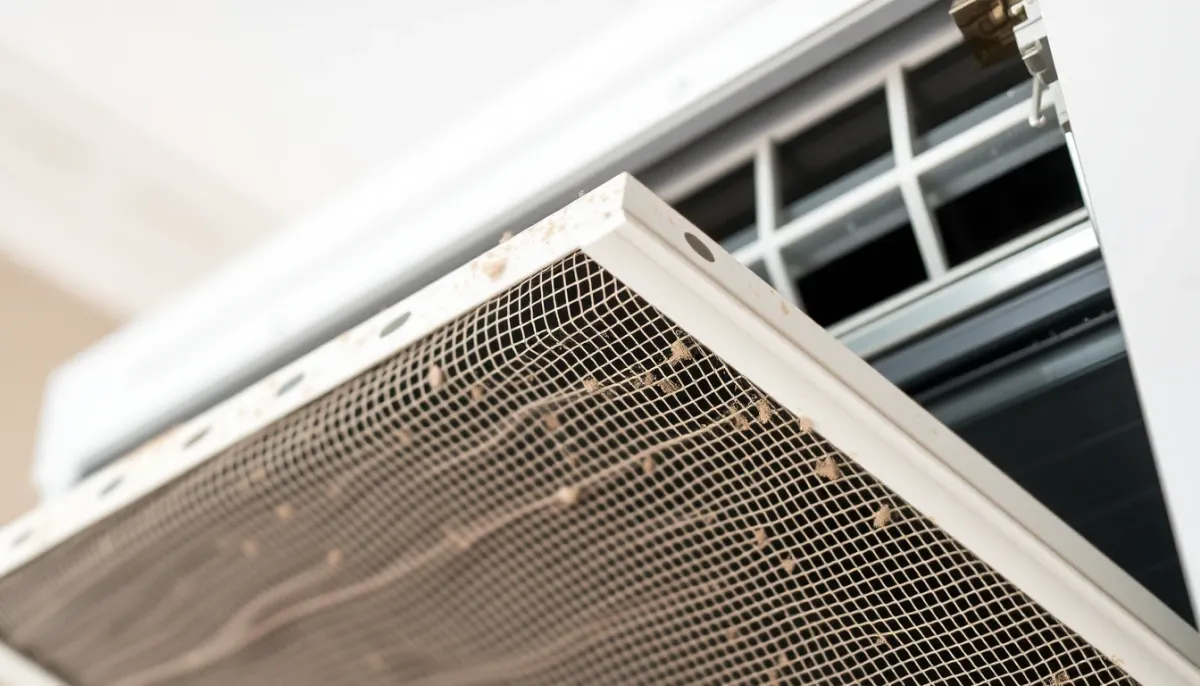 Filtre à air encrassé d'une climatisation retiré de l'unité intérieure