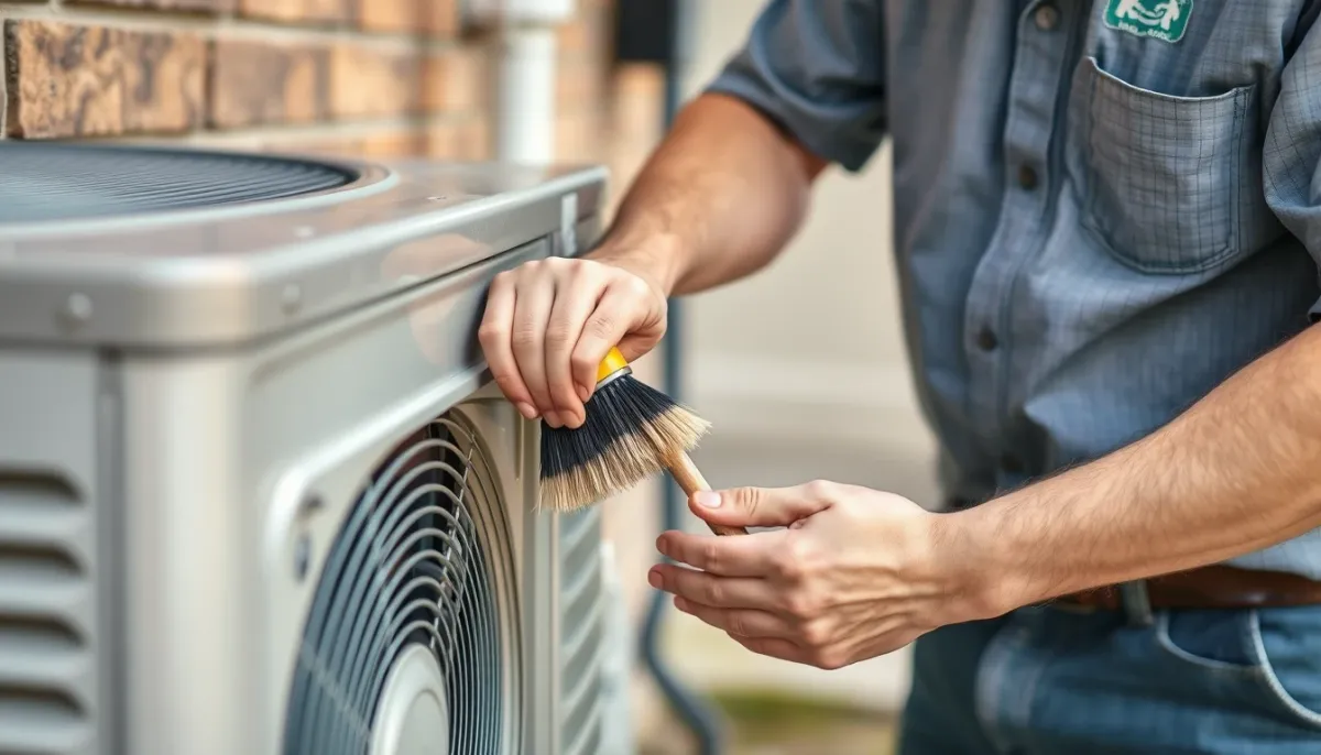 Particulier effectuant l'entretien simple d'une unité extérieure de climatisation