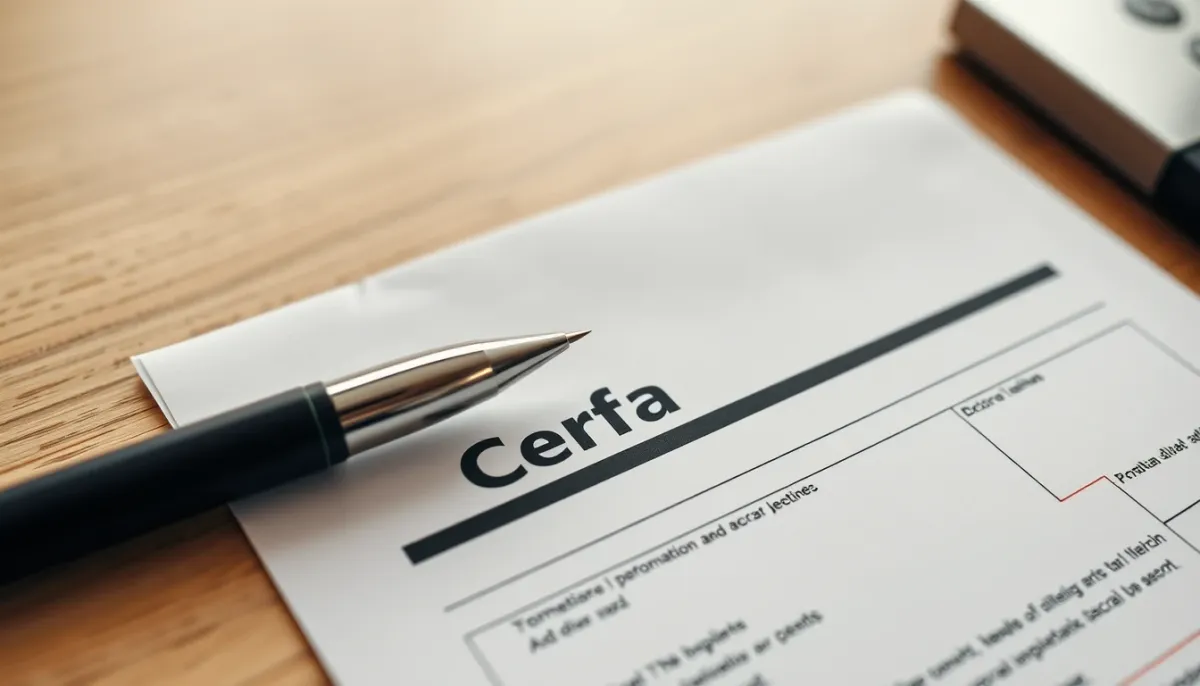 Formulaire Cerfa et stylo sur un bureau, avec une main pointant une section du document