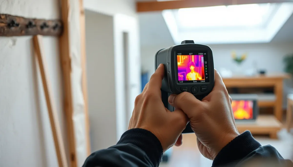 Technicien réalisant une étude thermique avec une caméra thermique