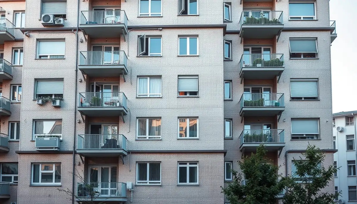 Façade d'un immeuble d'habitation en ville, illustrant les contraintes de copropriété pour l'installation d'une VMC