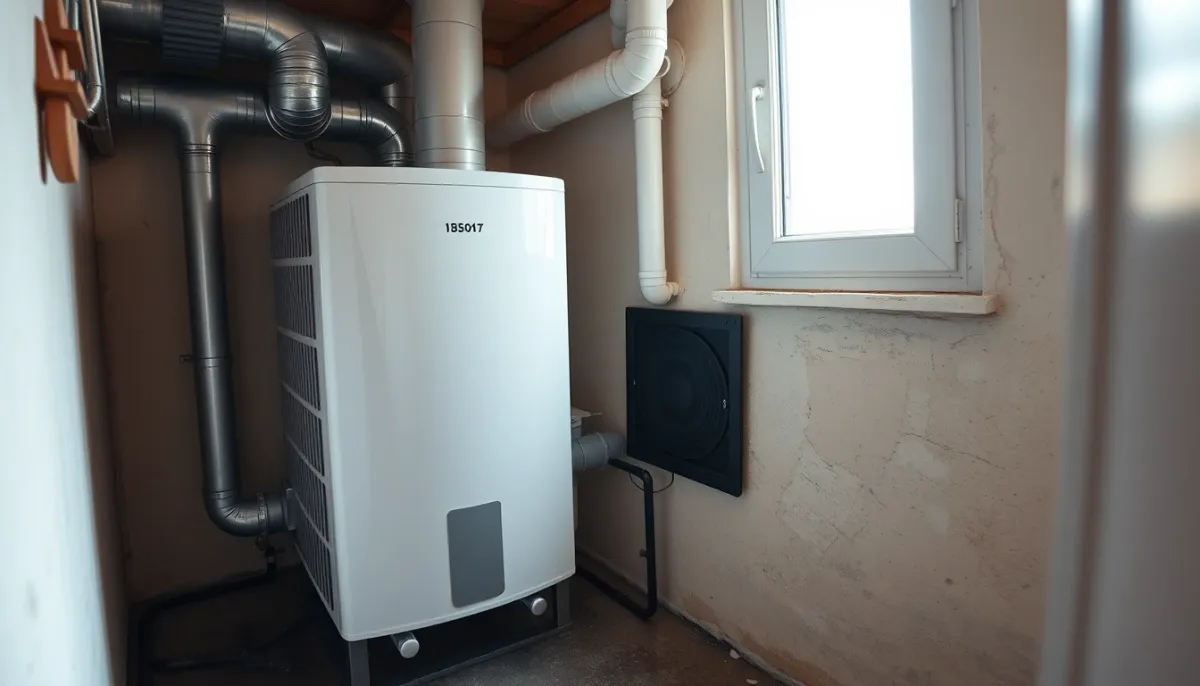 Chauffe-eau thermodynamique installé dans une cave parisienne avec gaine de ventilation